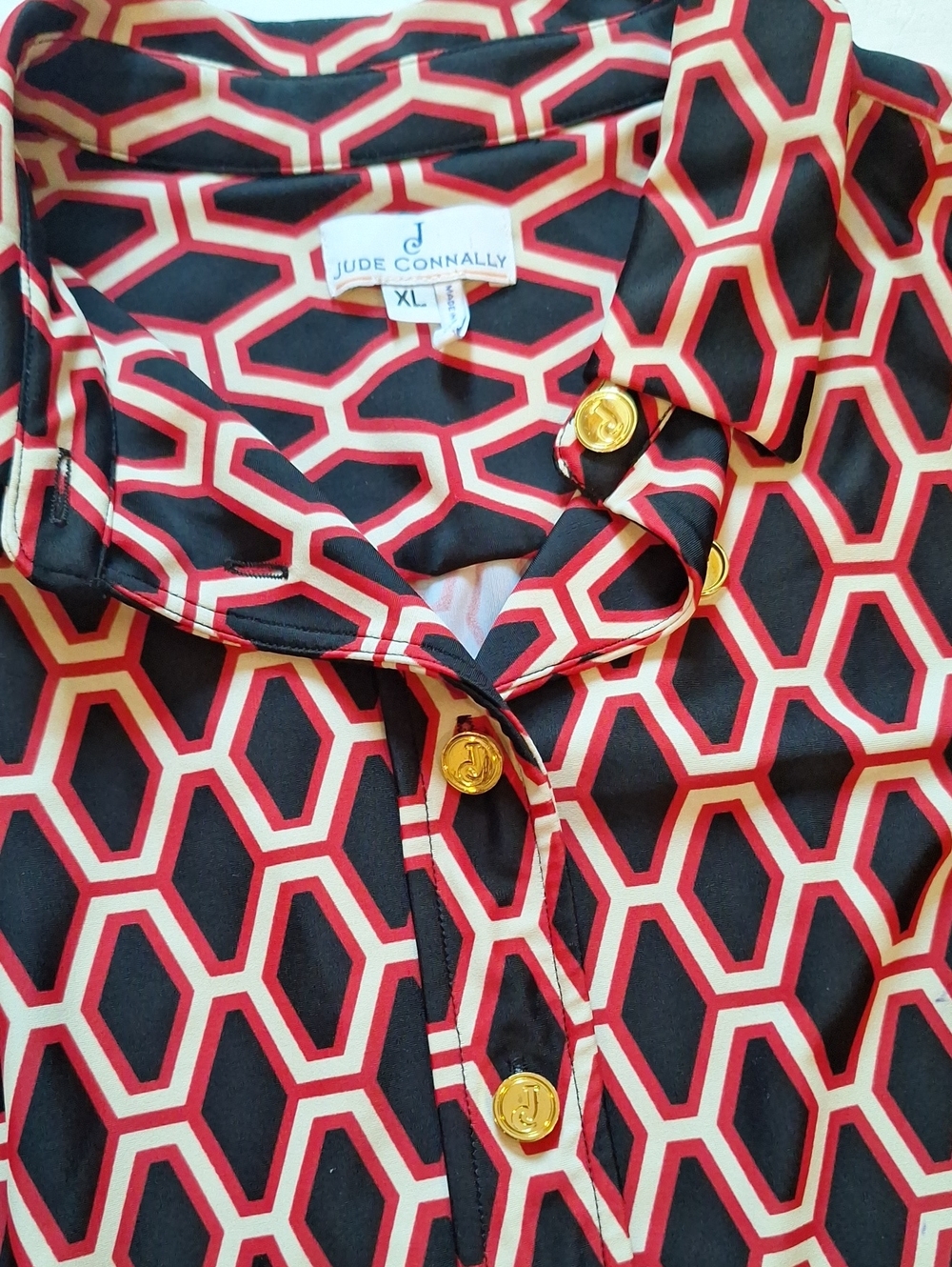 Jude Connally Ladies vintage Hexagon Print Button-Down Blouse  - Red & Black